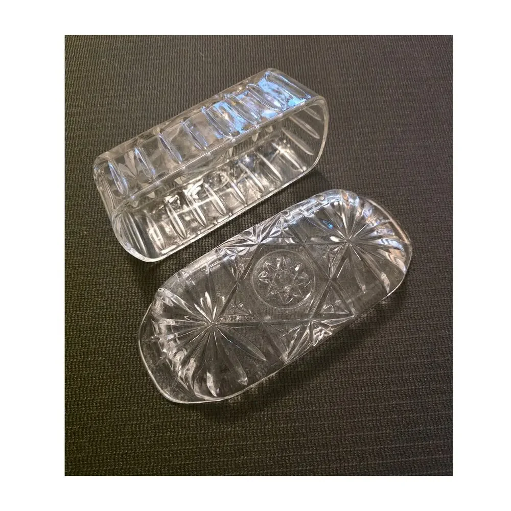 Vintage Anchor Hocking Star of David Cut Crystal Butter Dish Kitchen Decor